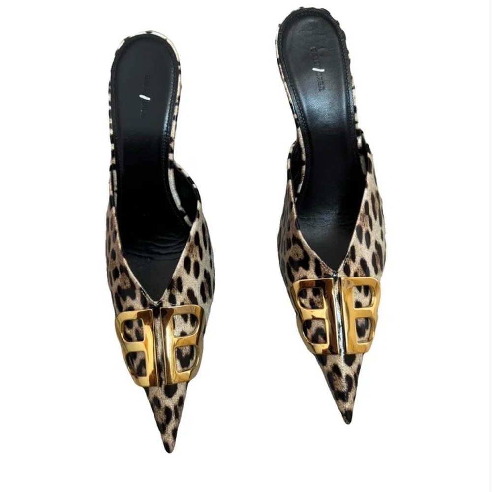 Balenciaga Leopard Print Mules with Gold Detail